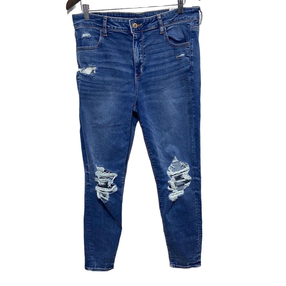 American Eagle Jeans Womens 16 Medium Wash High Rise Jegging Ankle Distressed